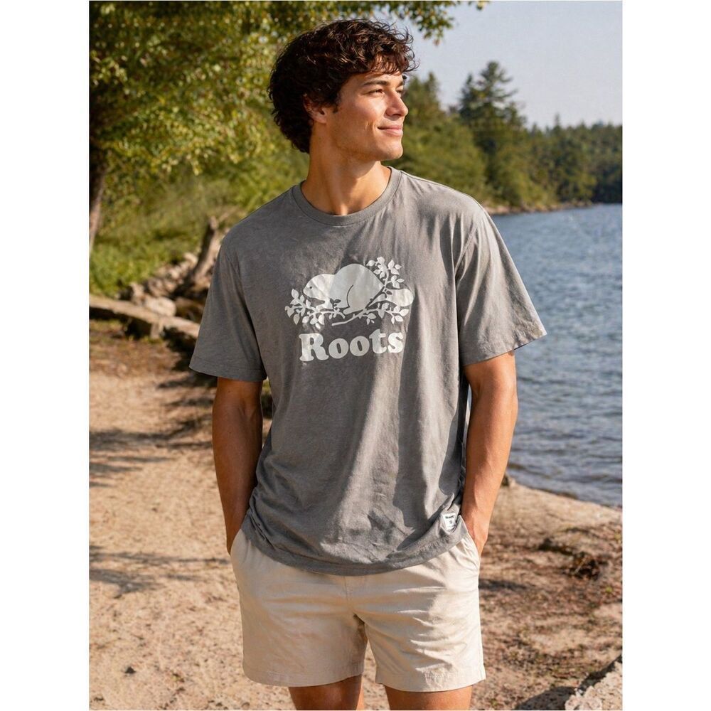 Roots Cooper Beaver Graphic T-Shirt XXL Dried Sage 100% Cotton NWT